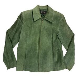 Pritti Kristen Blake Jacket Womens Large Sage Green Suede Leather Full Zip Coat